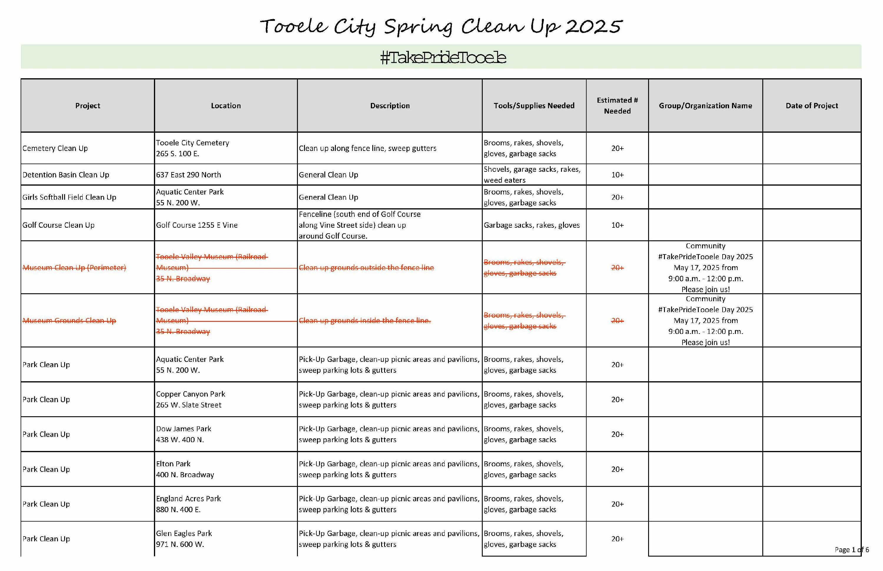 List of Clean Up Projects in the City